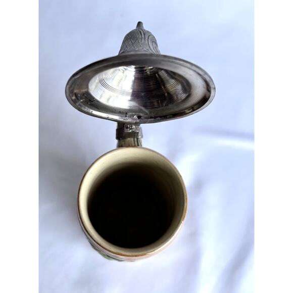 Ceramic Beer Stein, Metal Lid Covered, People Drinking Around Table, Germany - Picture 8 of 10